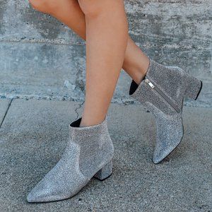Lulus Sofia Silver Glitter Pointed Toe Ankle Booties